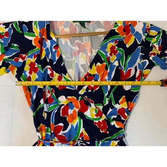 Lauren Ralph Lauren Women Faux Wrap Dress Size M Floral Print Mid Length Rainbow - Picture 8 of 11